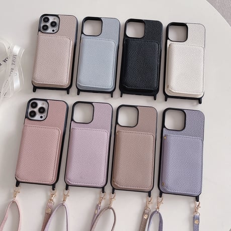 財布付き iPhone15/14proケース カード/お札収納 アイフォン13/12/11proケース 長さ調整可ストラップ レザー製 高品質[M3386]