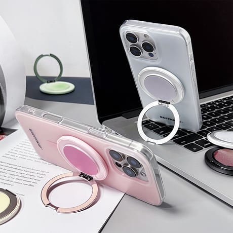 可愛いMagSafe対応スマホリング グラデーションカラー 磁石グリップ マグネット式スタンド 便利 ギフトに最適[M4862]
