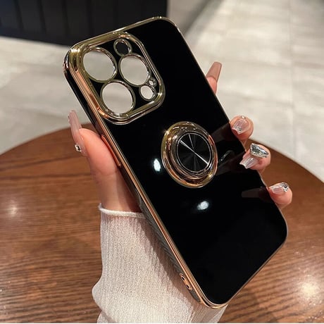 リング付 iPhone15/15plus/15proケース メッキ スタンド機能 iPhone14/13/12proカバー 光沢感 耐久性[M3558]