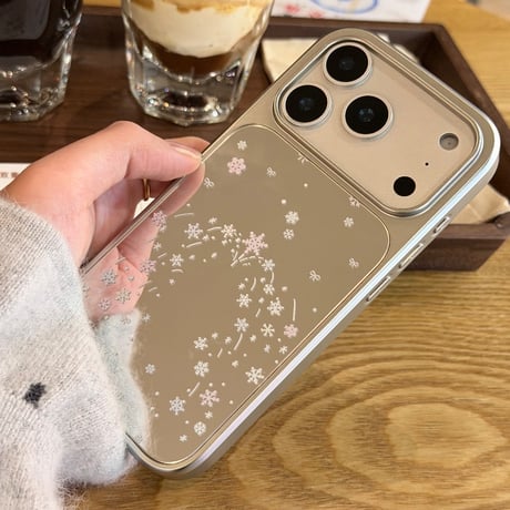 雪花 ミラー iPhone17Pro/17ケース メイク直し鏡 iPhone17ProMax/16Pro/15カバー オシャレ 丈夫 メッキ　艶感  [M5879]