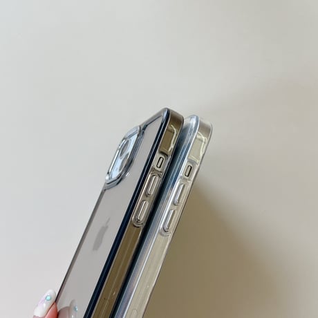 シルバーレンズ枠 iphone14/13proケース 高透明感 iphone13/12/11カバー 黄ばまない 立体ボタン 男女お揃い[M3098]