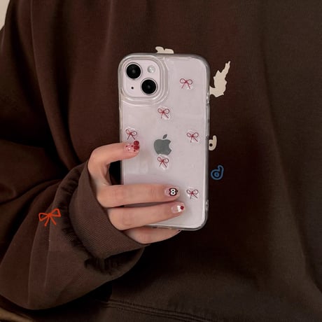 レッドリボン iphone16/16proケース  可愛い iphone15pro/14/13proケース ラメ入り 女子力高い [M5040]