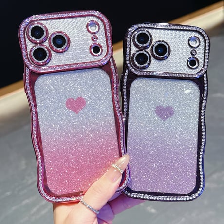 うねうねジュエリーライン iPhone17Pro/17ケース ハート柄 iPhone16/15ProMax/14ケース ラグジュアリー感 メタリックカラー レンズ保護[M6280]