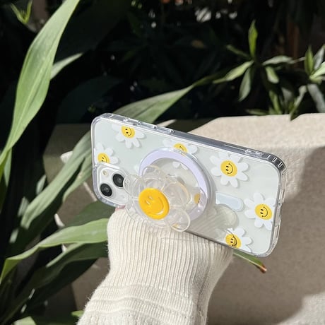 笑顔の花 iPhone15/15proケース MagSafeグリップ iPhone14/13pro/12クリアケース かわいい きれい ギフトにおすすめ[M3997]
