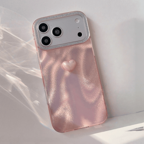 上品ハート iPhone17/17proケース キラキラピンク iPhone17promax/16/15Proカバー 光る オシャレ ハートキーホルダー[M5860]
