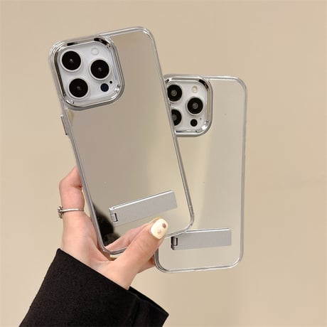 スタンド付 ミラー iPhone16Pro/16ケース メイク鏡 オシャレ iPhone15Pro/14/13Promax/SEカバー 便利 [M4848]