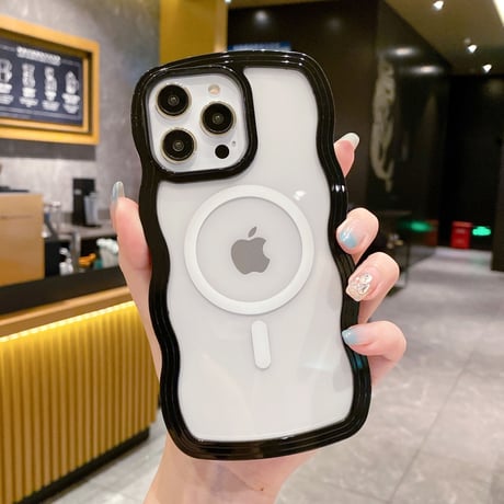 MagSafe ウェーブ型iPhone15/15Proケース うねうね 落下防止 クリアiPhone14/13proカバー 頑丈 [M3540]