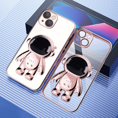 宇宙飛行士スタンド iphone14plus/14promaxケース  メッキ クリアアイフォン13/12/11proカバー カッコイイ 可愛い 実用[M2235]