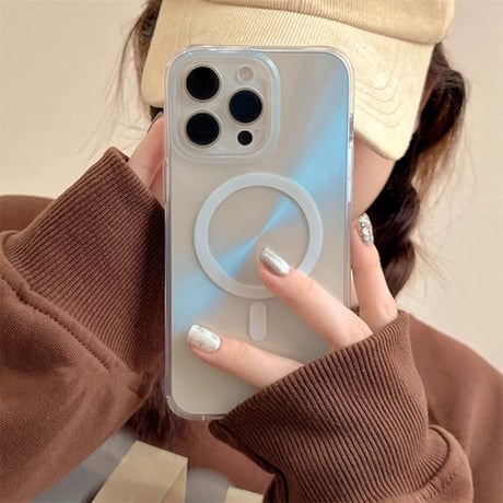 高級感 Magsafe iPhone15pro/15カバー オーロラ/レーザーカラー クリアアイフォン14プロ/13/12ケース 高品質 [M4383]
