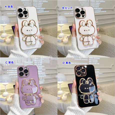 兎ミラースタンド  iPhone14/15Proケース  かわいい 多機能 メッキ アイフォン13/12mini/11proカバー オシャレ ギフトにおすすめ[M2701]