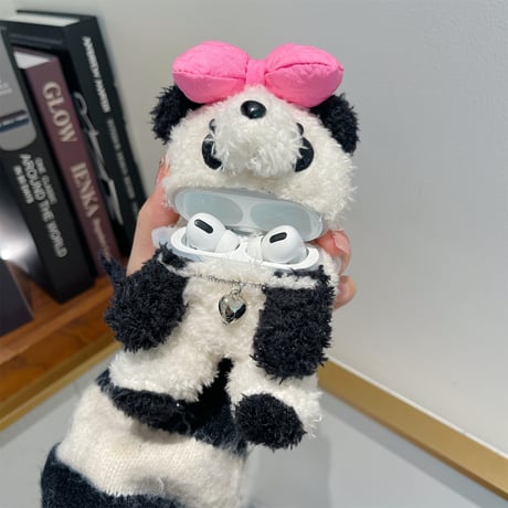 Pandaぬいぐるみ Airpods3/Pro2ケース フワフワ エアーポッズケース 可愛い顔 丈夫 ギフトにおすすめ[M3858]