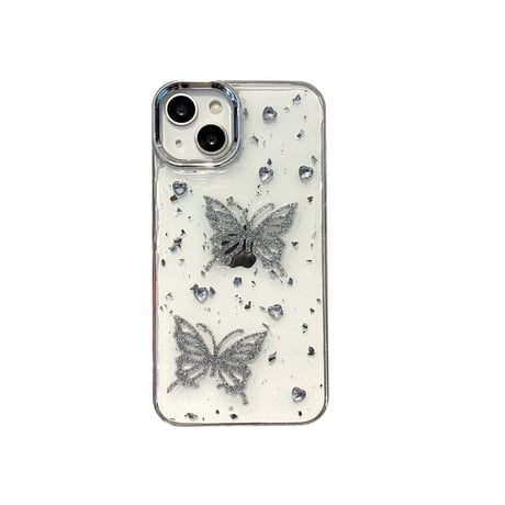 ラメ蝶々 アイフォン16pro/15ケース ダイヤ ハンドメイド iPhone14/13pro/12カバー 大人可愛い 春夏向け[M5175]