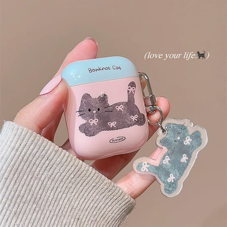 猫柄 Airpods4ケース リボン AirpodsPro2ケース エアーポッズ3/2 かわいい ギフトにおすすめ[M5575]