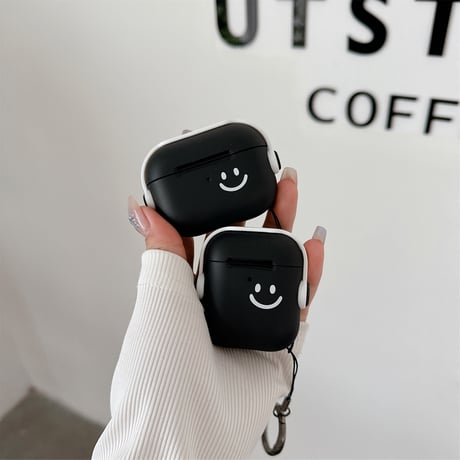 スタンド付 Airpods 4/Pro2ケース にこちゃん Airpods3/2/Proカバー リング付 黒色 ギフトにおすすめ [M4726]