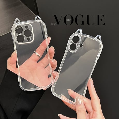 猫の耳 iPhone16/16Proケース 高透明 iPhone15Plus/14pro/SEカバー フィット感 推し活におすすめ 自由アレンジ[M5363]