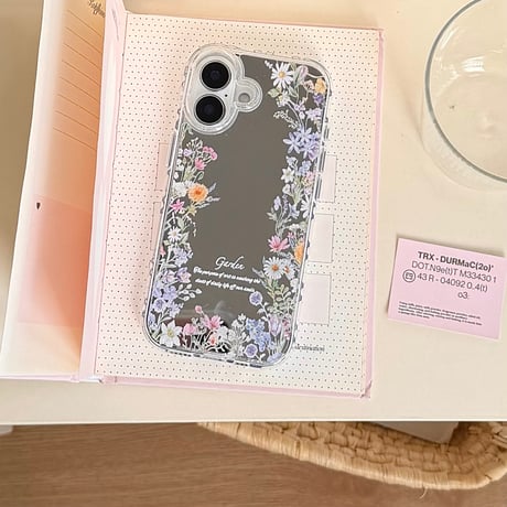 草花柄ミラー iPhone17pro/17ケース 蝶グリップ iPhone16promax/15proケース かわいい 便利 女子力高い[M6164]