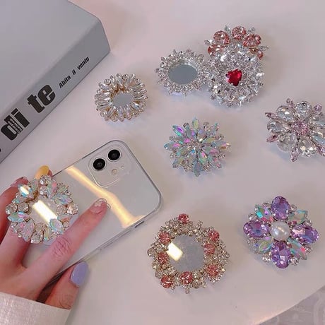 おしゃれ デコ スマホグリップ スタンド ミラー 手作り 鏡ポップソケット ダイヤモンド  芸能人愛用  落下防止 綺麗M501