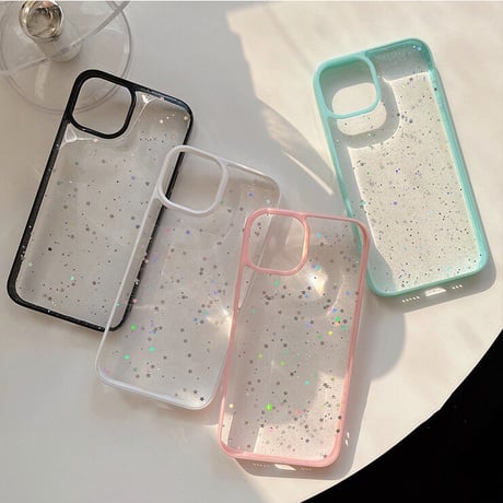 星ラメ入り iPhone14/15プロケース クリア可愛いiphone13/12mini/11proケース シンプル 使いやすい キラキラ[M2231]