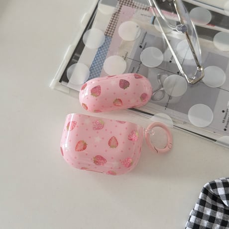 イチゴ柄 AirpodsPro3ケース 甘めコーデ Airpods4/3カバー AirpodsPro第2/1世代 ピンク ギフトにおすすめ[M6515]
