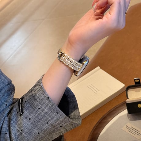 上品 AppleWatchバンド パールブレスレット  メタル AppleWatchベルト Series 11/10/9/8 SE3/2  Ultra3/2/1 高級感高品質 [M6408]