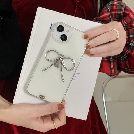 リボンiPhone15/15Proケース  高透明 iPhone14Pro/13proカバー シンプル 高級感 女子力アップ[M3926]