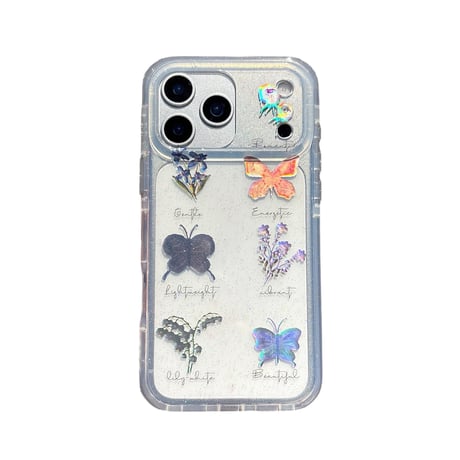 蝶/草花柄 iPhone17/17Proケース ラメ入り キラキラ iPhone17ProMax/16Proケース 美しい キラキラ 黄ばまない[M5747]