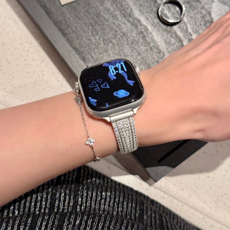 上品 AppleWatchバンド キラキラダイヤ  AppleWatchベルト Series 11/10/9/8 SE3/2  Ultra3/2/1 メタルリック 高級感たっぷり[M6475]