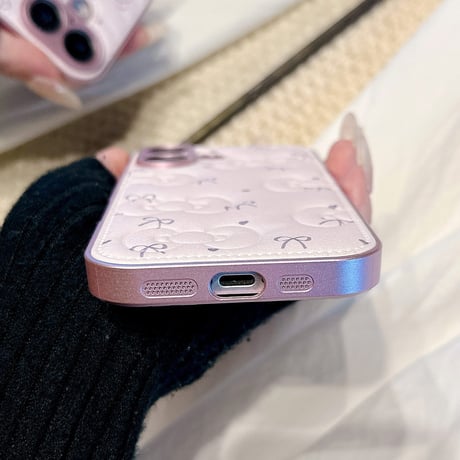リボン柄 iPhone17/17Proケース 淡色系 iPhone17promax/16Pro/15ケース レンズフイルム付き 大人可愛い [M5894]
