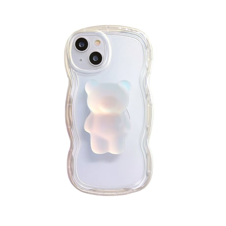 【iPhone15対応】クマさんスタンド iphone14/13proケース  クリアiphone12/11カバー 波紋枠 高級感 可愛い 実用[M2215]