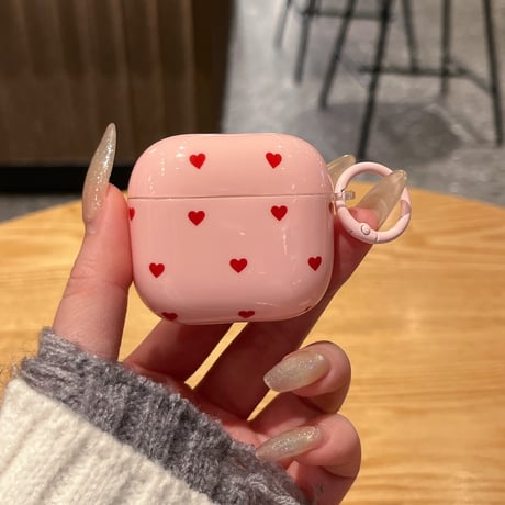 ハート柄 Airpods Pro3ケース 光沢感 Airpods4/3カバー pro2/Pro1ケース 可愛い リング付 韓国っぽ ガールズに人気[M6050]