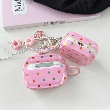 キラキラ感水玉模様 Airpods Pro3ケース うねうねライン Airpods4/3カバー pro2/pro1 リング/花キーホルダー ギフトにおすすめ[M6382]