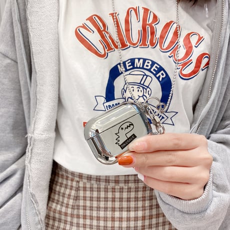 【Airpods 4】銀色 恐竜  airpodspro2/1ケース  dinosaur キーホルダー airpodsカバー チェーン付き 紐掛け 頑丈ツヤあるM395