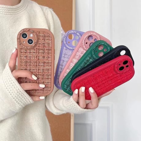 セレブ愛用 iphone14/14proケース  ツイード生地 iphone13/12/11カバー シンプル風  高級感 耐久性[M2368]