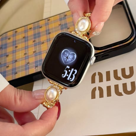 パール  AppleWatchバンド 上品 AppleWatchベルト Series 11/10/9/8 SE3/2  Ultra3/2/1 高級感高品質 大人ファッション[M6236]