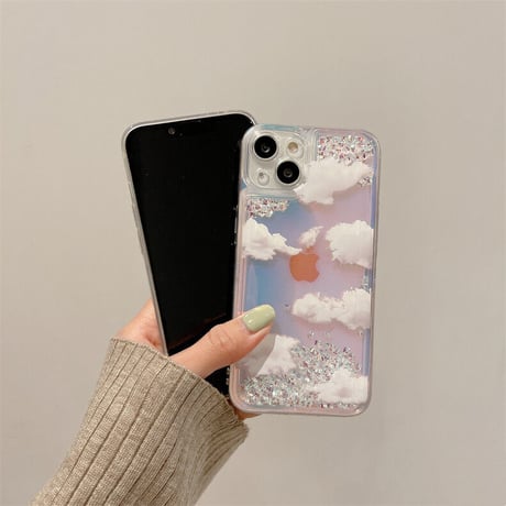 曇り空 iPhone13/14proケース 動くグリッター入り iPhone12/11/XSカバー キラキラオシャレ レーザー光る 夏に人気 プレゼント [M3186]