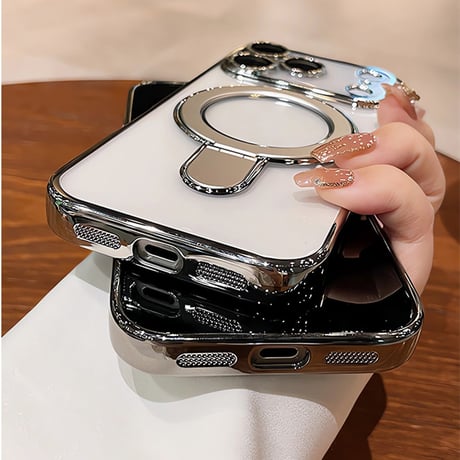 iPhone17Pro/16ProMaxケース MagSafeリングスタンド iPhone15Pro/14/13ケース レンズカバー 黄ばまない [M4641]