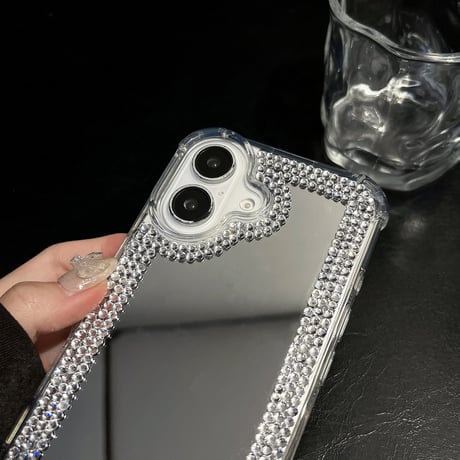 ダイヤデコ ミラー iPhone16/16Proケース 四隅耐衝撃 iPhone15Pro/14/13カバー キラキラ ガールズに大人気[M4805]