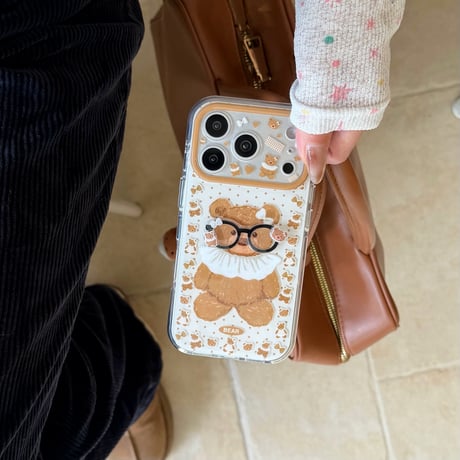 メガネクマちゃん iPhone17Pro/17ケース カメラカバー付 iPhone17Promax/16Pro/15ケース かわいい ギフトにおすすめ[M6183]