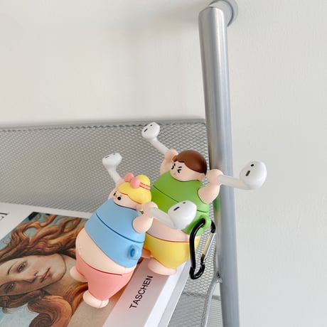 でぶちゃん airpodsケース ウエイトリフティング airpodsproカバー  面白い キーリング付  頑丈ソフトケースM503
