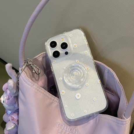 ひなぎく iPhone15/15proケース 韓国風 グリップ付 iPhone14pro/13pro/12ケース ラメ入り 高級感高機能[M4200]