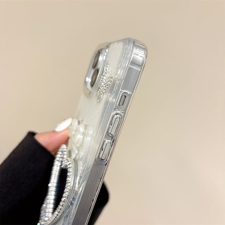 ジュエリーハート鏡 iPhone15/15pro/15plusケース リボン/蝶 iPhone14/13pro/12ケース 女子力アップ 黄ばまない[M4507]