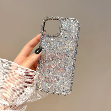 高級感 iPhone16pro/16カバー ダイヤデコライン ラメ入り iPhone15promax/14/13/12ケース 女子に人気[M5391]