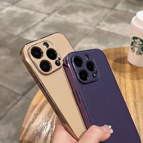 レザー iPhone15/15proケース メッキサイド iPhone14/13proカバー 高級感 指紋防止 シンプル  ビジネス風[M3524]