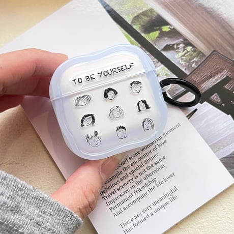 漫画顔 Airpods Pro3ケース レザーストラップ Airpods4/3カバー pro2/pro1 うねうね ギフトにおすすめ[M6496]
