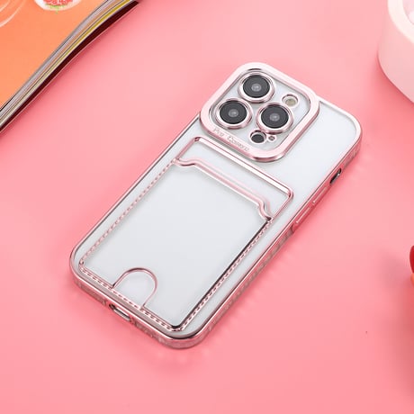 ICカードポケット iPhone14pro/14promaxケース メッキ クリアアイフォン13/12/11proカバー 高級感 実用 使いやすい [M2390]