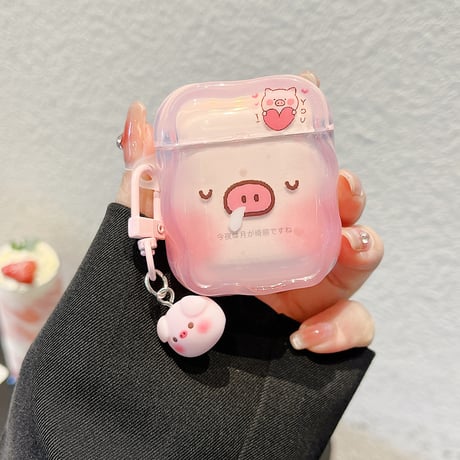 ブタ Airpods 4ケース めっちゃ可愛い エアーポッズ3/Pro2ケース airpodsproカバー キーホルダー付 ギフトにおすすめ[M5103]