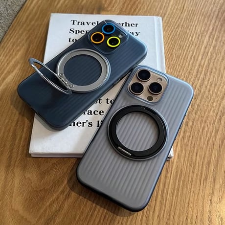 滑り止め/指紋防止 iPhone16/16proケース MagSafeリング スタンド 薄型軽量 iPhone15pro/14promax 半透明 高級感 [M4696]