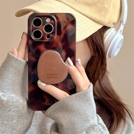 琥珀色 iPhone16/16Proケース グリップ付き 光沢感 iPhone15pro/14/13Proカバー おしゃれ 大人可愛い[M4918]