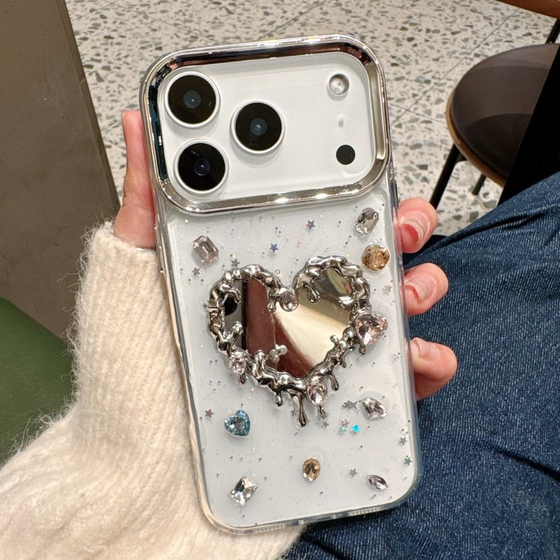 【未使用】ABISTEハート型アクセサリーケース ミラー付き スワロフスキー 未使用】ABISTEハート型アクセサリーケース ミラー付き