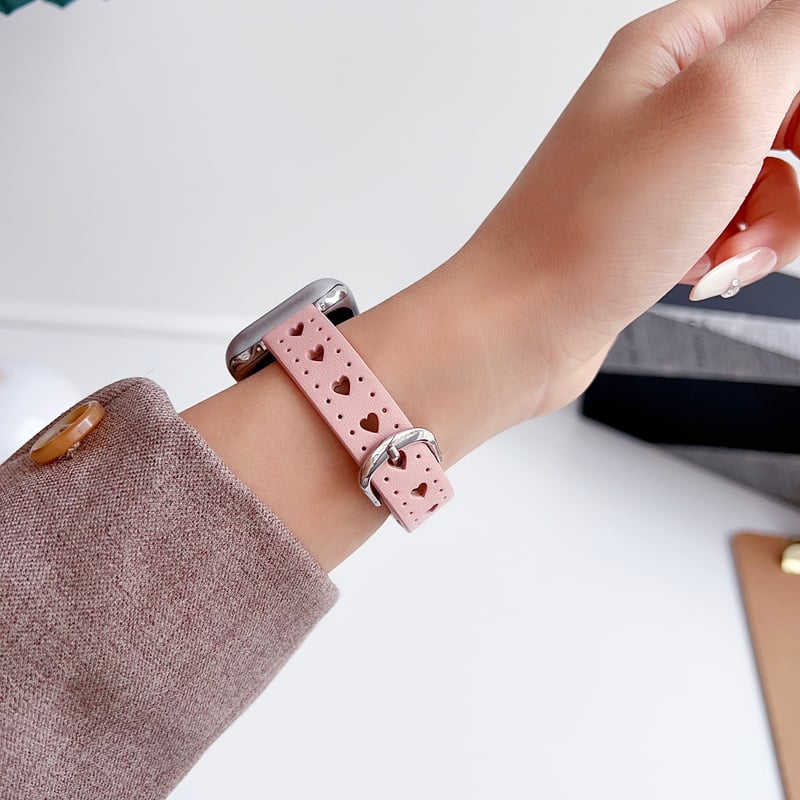 本革 Apple watchベルト 透かし彫り ハート アップルウォッチバンド